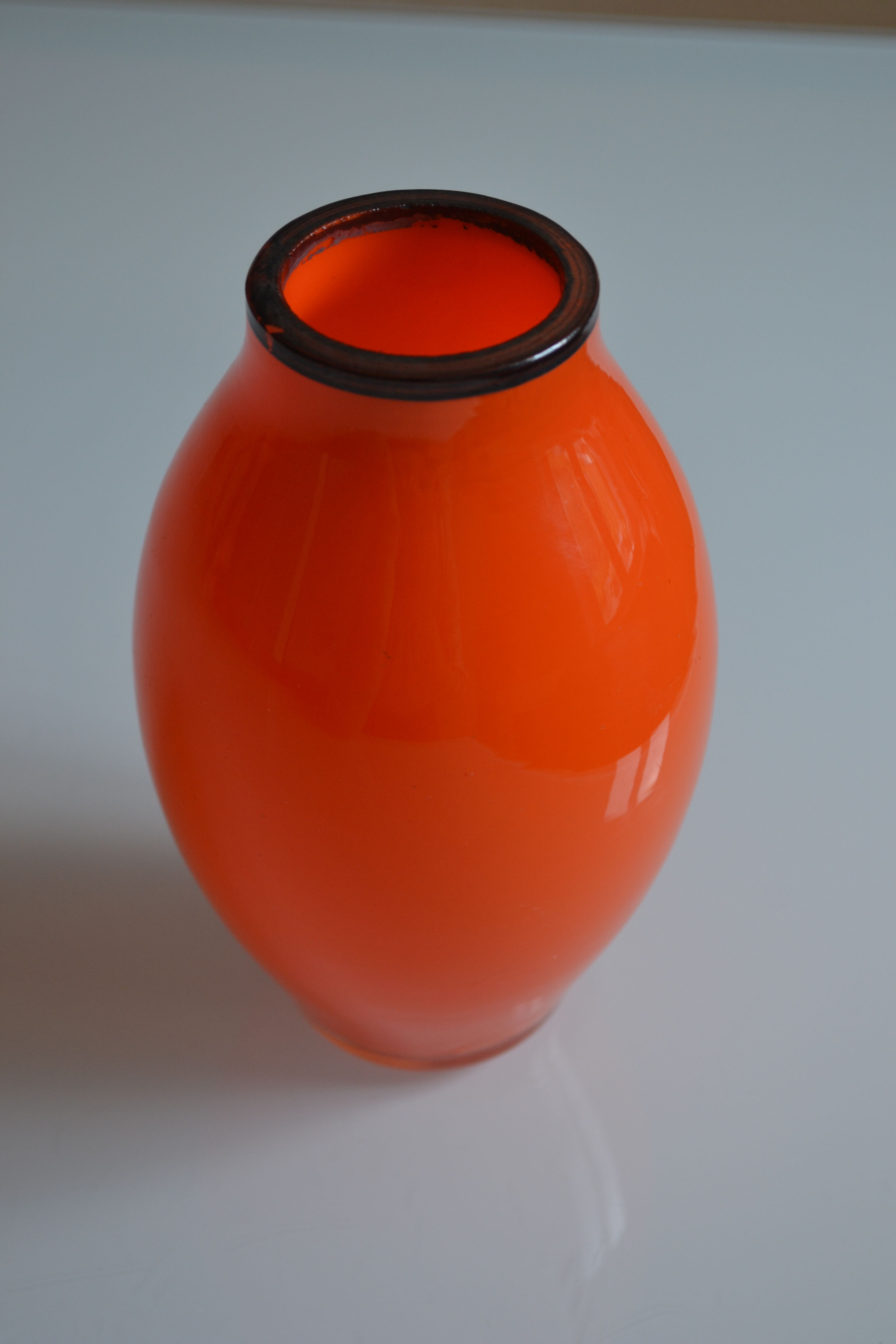 Vase vintage glass orange mouth blow murano italy