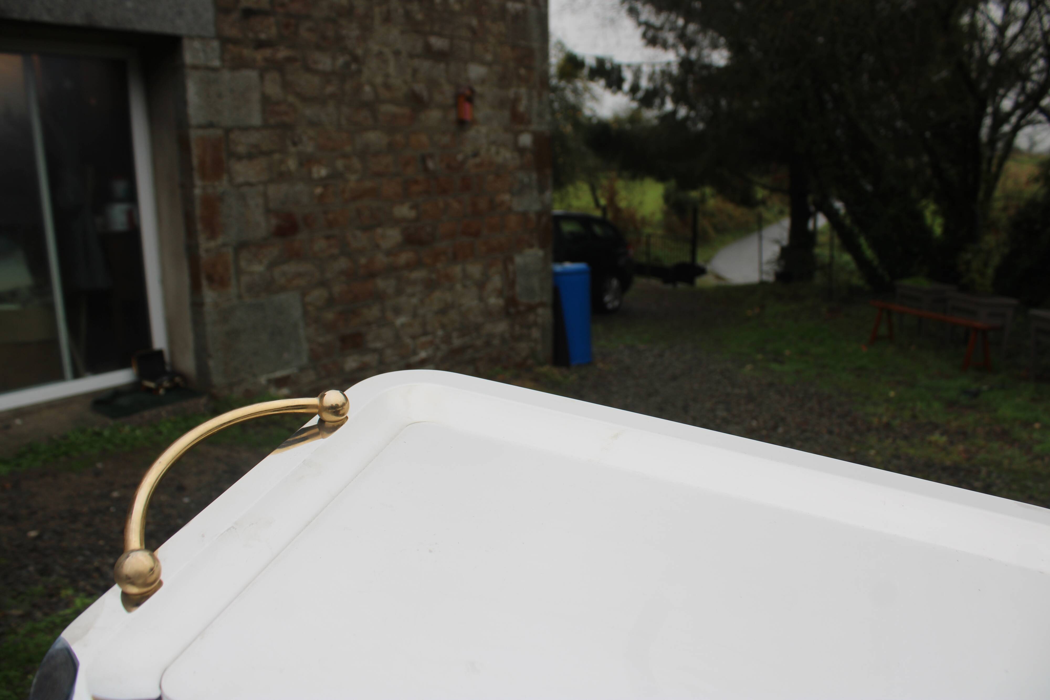 GUY DEGRENNE Serving Tray – Stainless Steel & Brass Handles – France