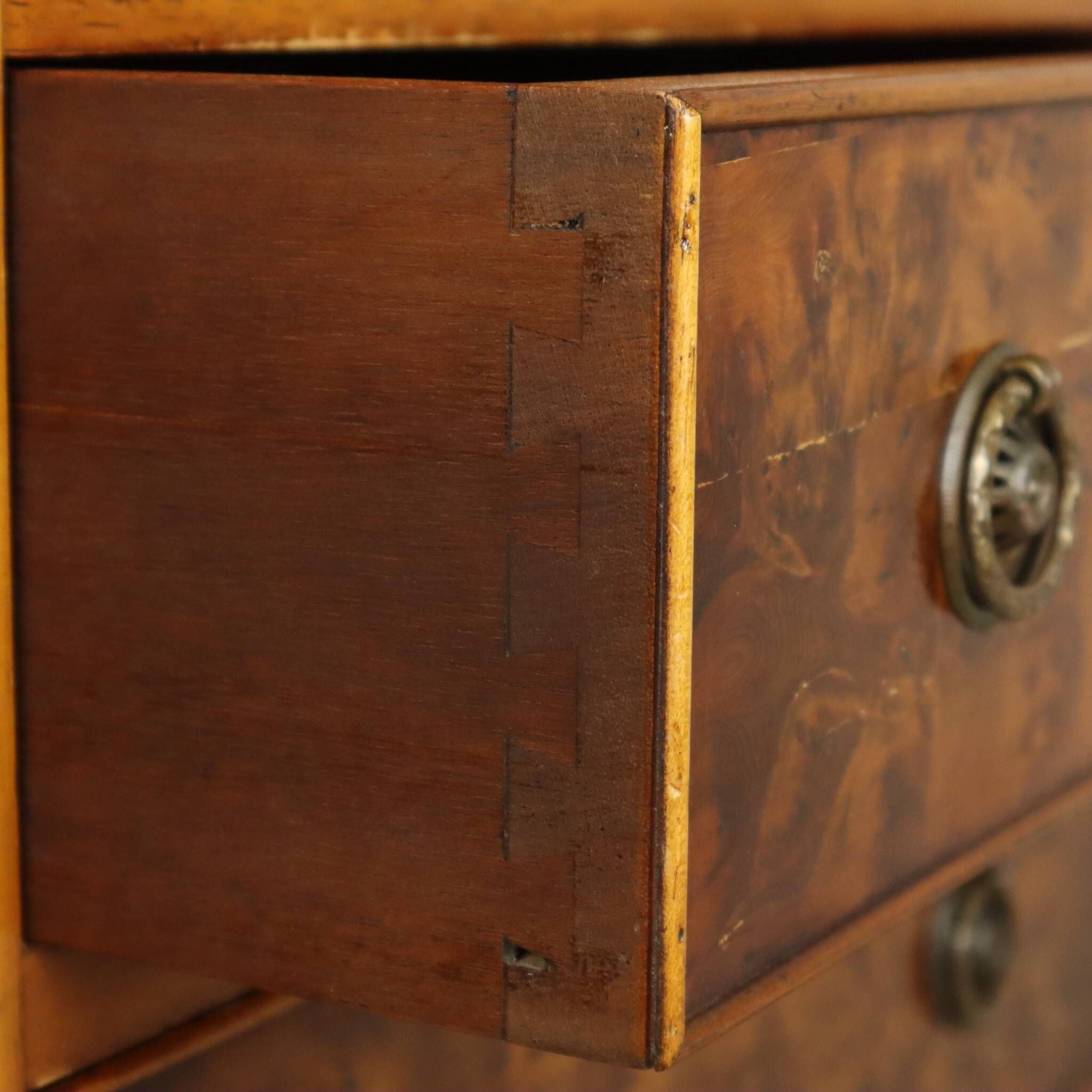 Vintage Chest of Drawers Burton Reproductions Burl Wood Veneer 116cm