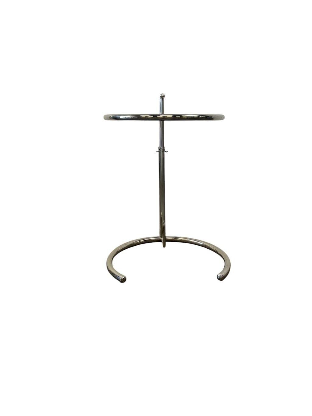 Vintage adjustable chrome side table with smoked glass.