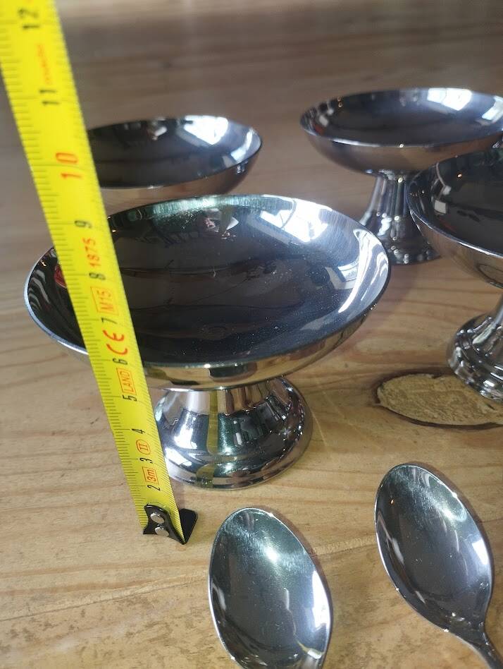 Vintage ice cream or dessert service in stainless steel