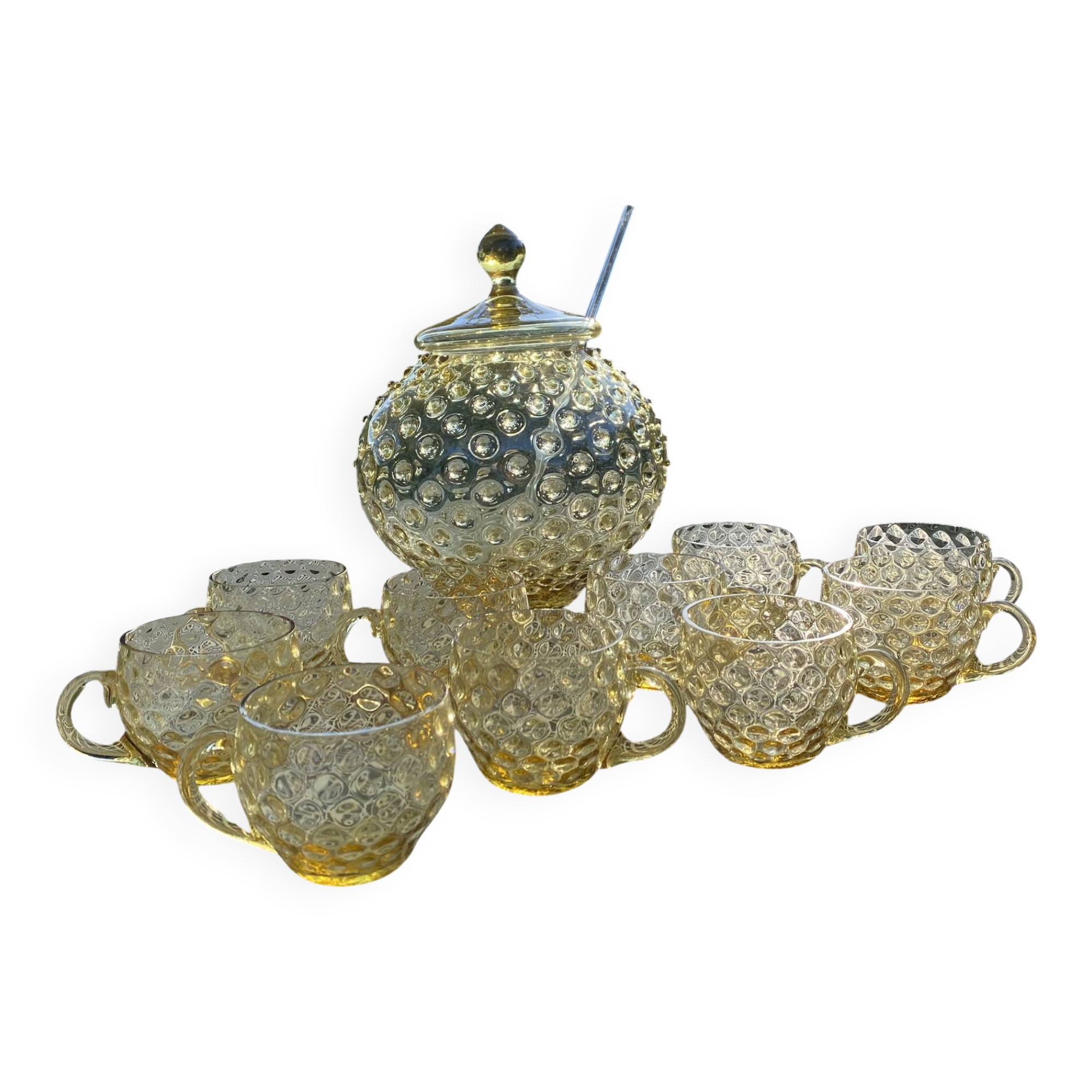 Vintage punch service in amber glass, Empoli style, 1960s-70s.
