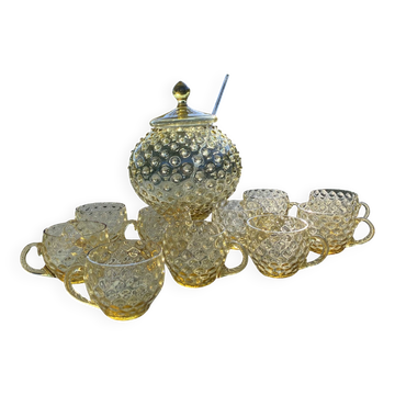 Service à punch vintage en verre ambré esprit Empoli ,années 60-70