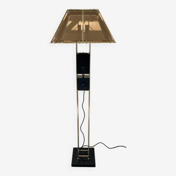 Italian floor lamp from the 70s in brass and smoked glass