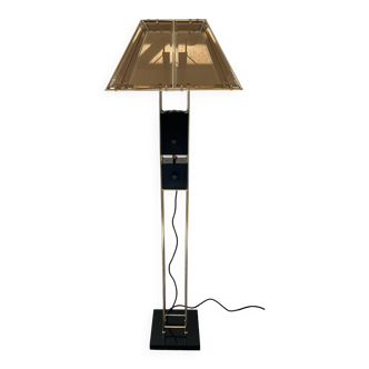 Italian floor lamp from the 70s in brass and smoked glass