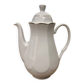 Vintage coffee pot in white porcelain with a gold trim.