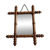Small antique wall mirror in turned bamboo-style wood, 19th century, 38 x 32 cm