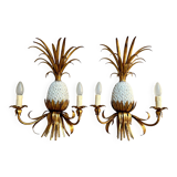 Pair of pineapple wall lights, in the style of Maison Charles / Jansen, 1960s, Hollywood Regency.