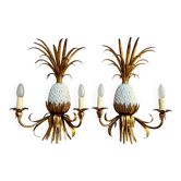 Pair of pineapple wall lights, in the style of Maison Charles / Jansen, 1960s, Hollywood Regency.