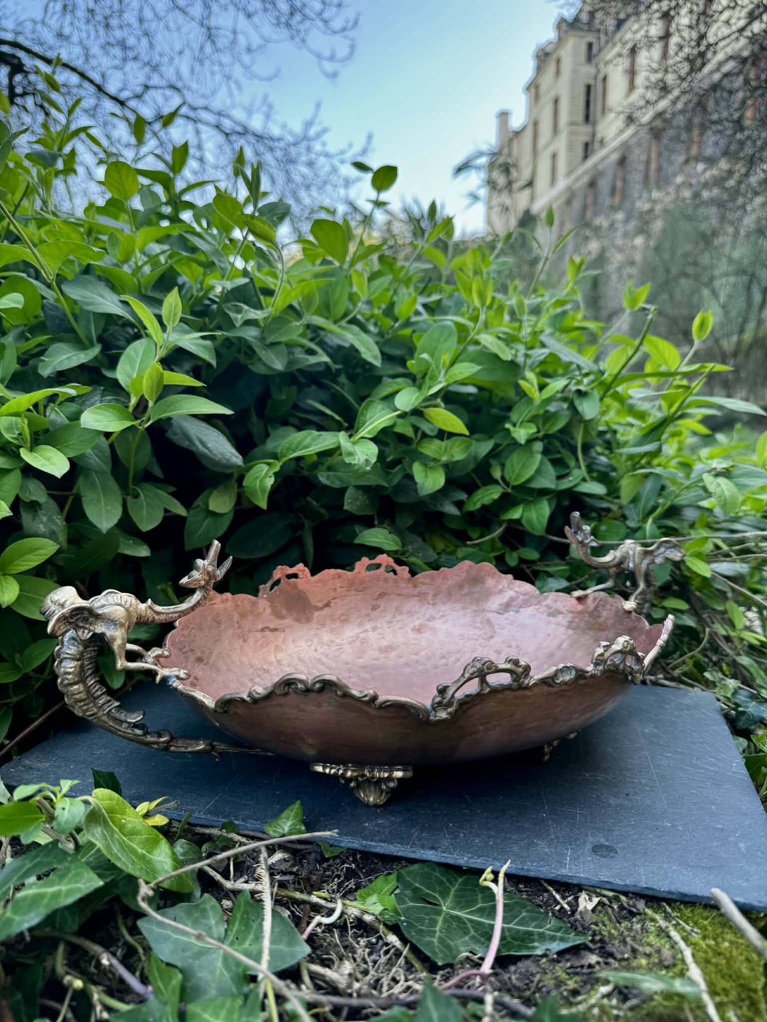 Large Art Nouveau copper fruit bowl Italy 1890s