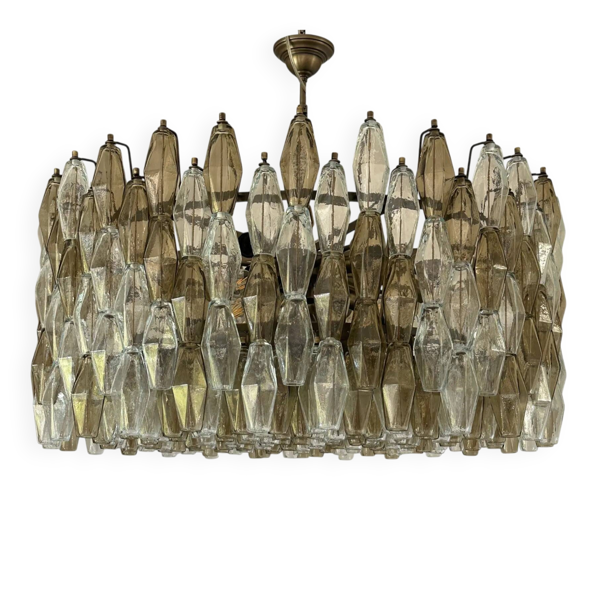 Luxury Contemporary Poliedro Murano Glass Chandelier in Brunish Finish