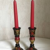 Varnished wooden candle holders
