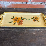 Vintage yellow ceramic cake dish argilart with flower decoration