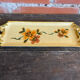 Plat à cake ancien argilart céramique jaune décor fleurs vintage