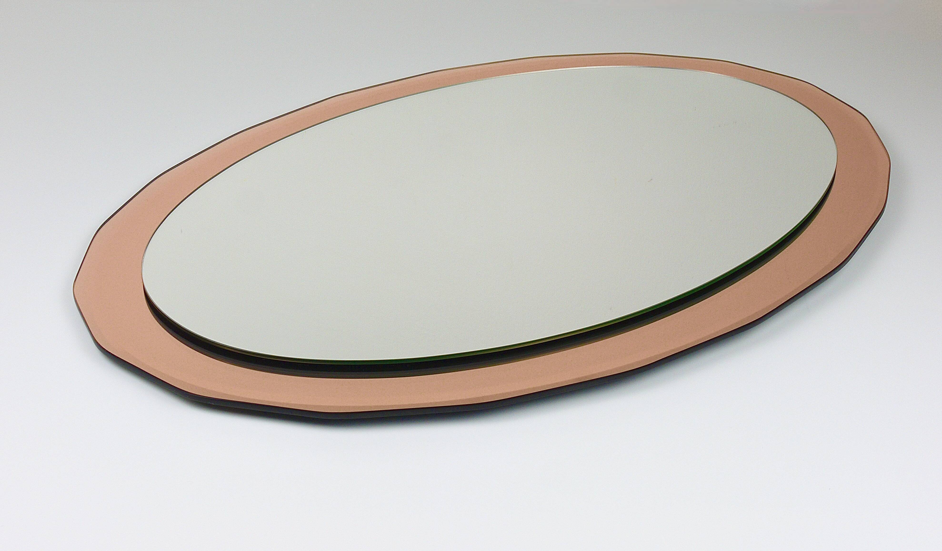 Cristal Arte Pink Oval Rosé Mid-Century Wall Mirror, Italy, 1960s