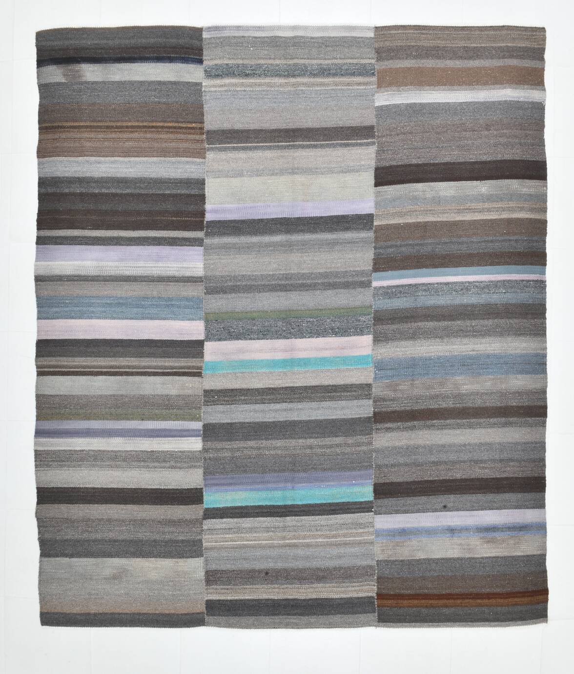 7x9 Gray & Teal Green Handmade Kilim Rug, 224x264Cm