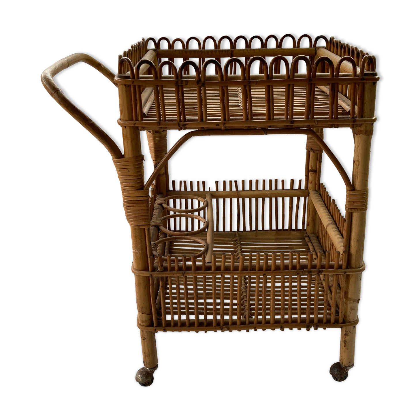 Chariot de bar en bambou des années 1950 - 1960