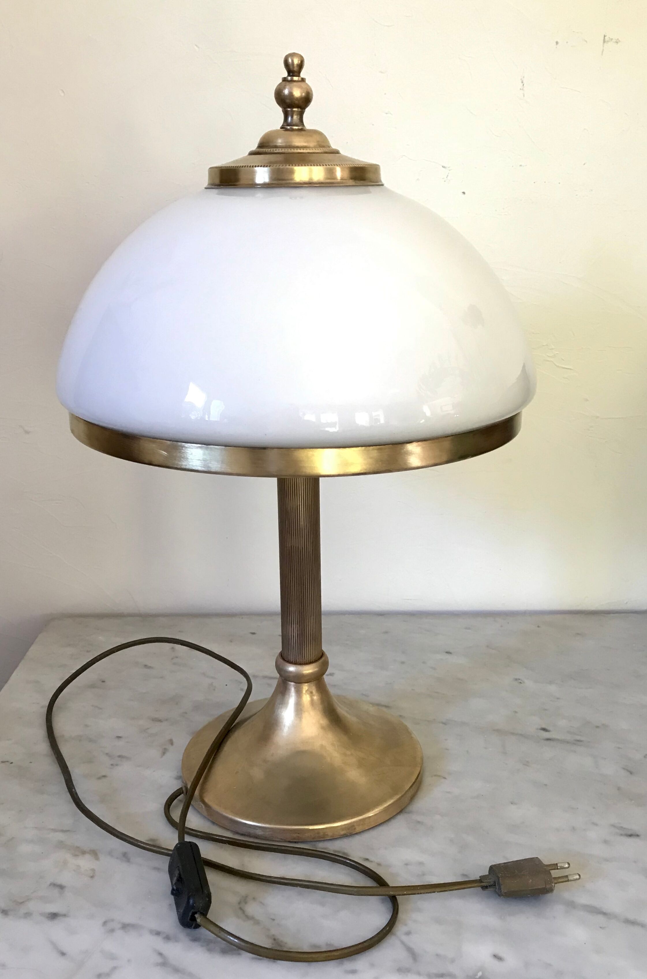 Vintage brass mushroom lamp and opaline