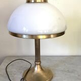 Vintage brass mushroom lamp and opaline