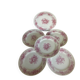 Set of 6 antique dessert plates in porcelain with pink flowers.