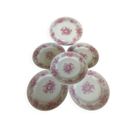 Ensemble de 6 assiettes à dessert anciennes en porcelaine fleurs roses