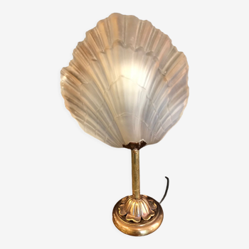 Shell lamp in gilded brass and molded glass 70s