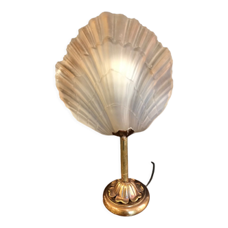 Shell lamp in gilded brass and molded glass 70s