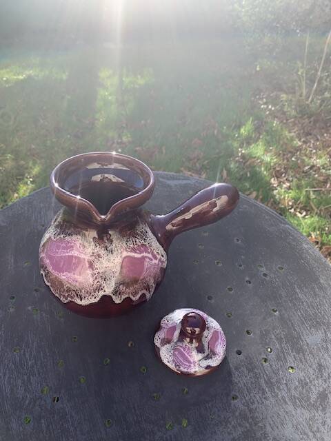 Coffee or tea service in enameled ceramic by Marius Giuge, artisan potter in Vallauris,