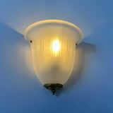 Pair of vintage wall lights, brass and sandblasted glass, France 1970