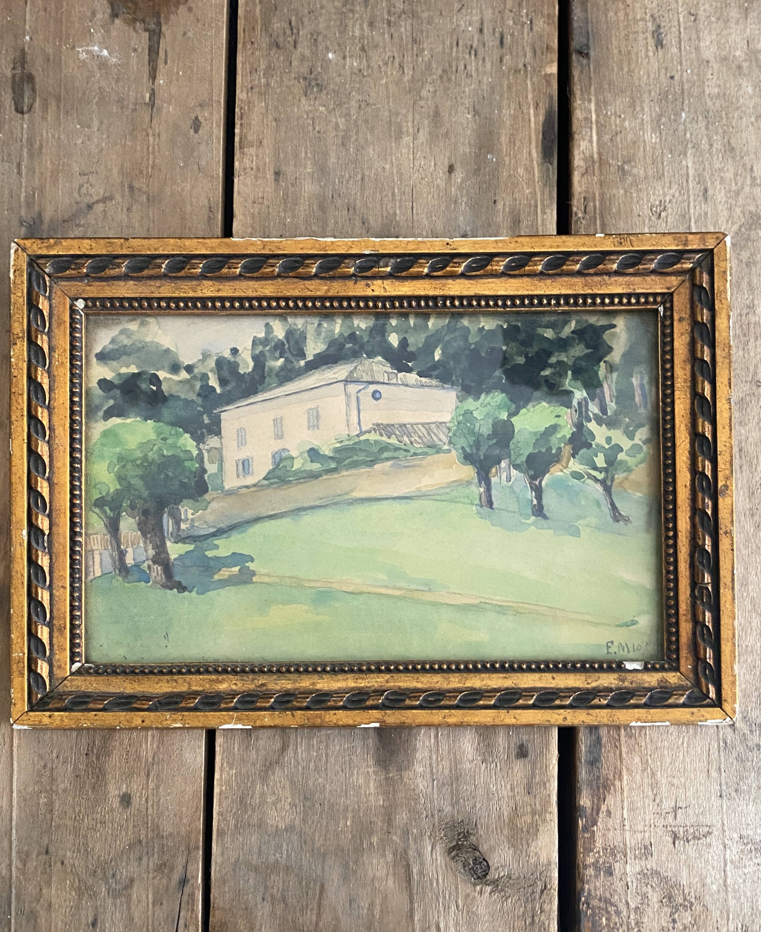 Home drawing, framed and glazed watercolor