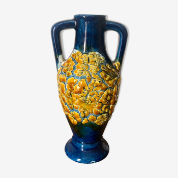 Vase vintage à anse en céramique vernissée