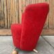 Vintage red cocktail chair in fabric, light wood ball feet - 1950s