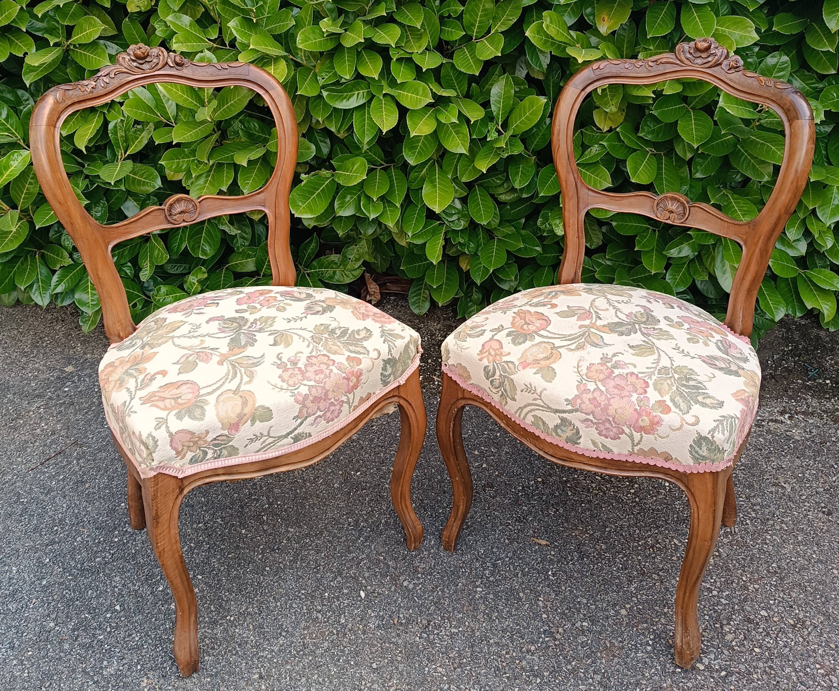 Pair of Louis XV chairs in carved walnut.