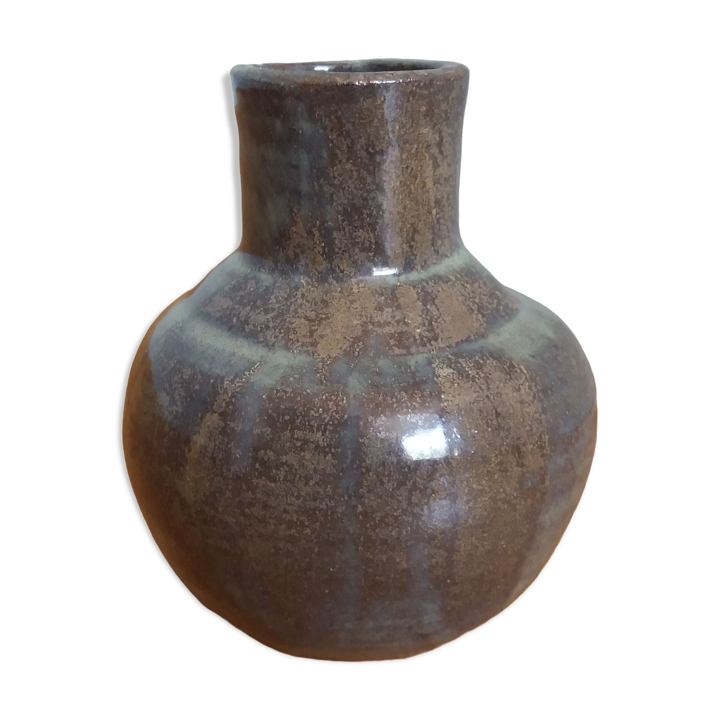 Enamelled stoneware vase signed