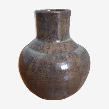 Enamelled stoneware vase signed
