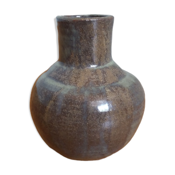Enamelled stoneware vase signed