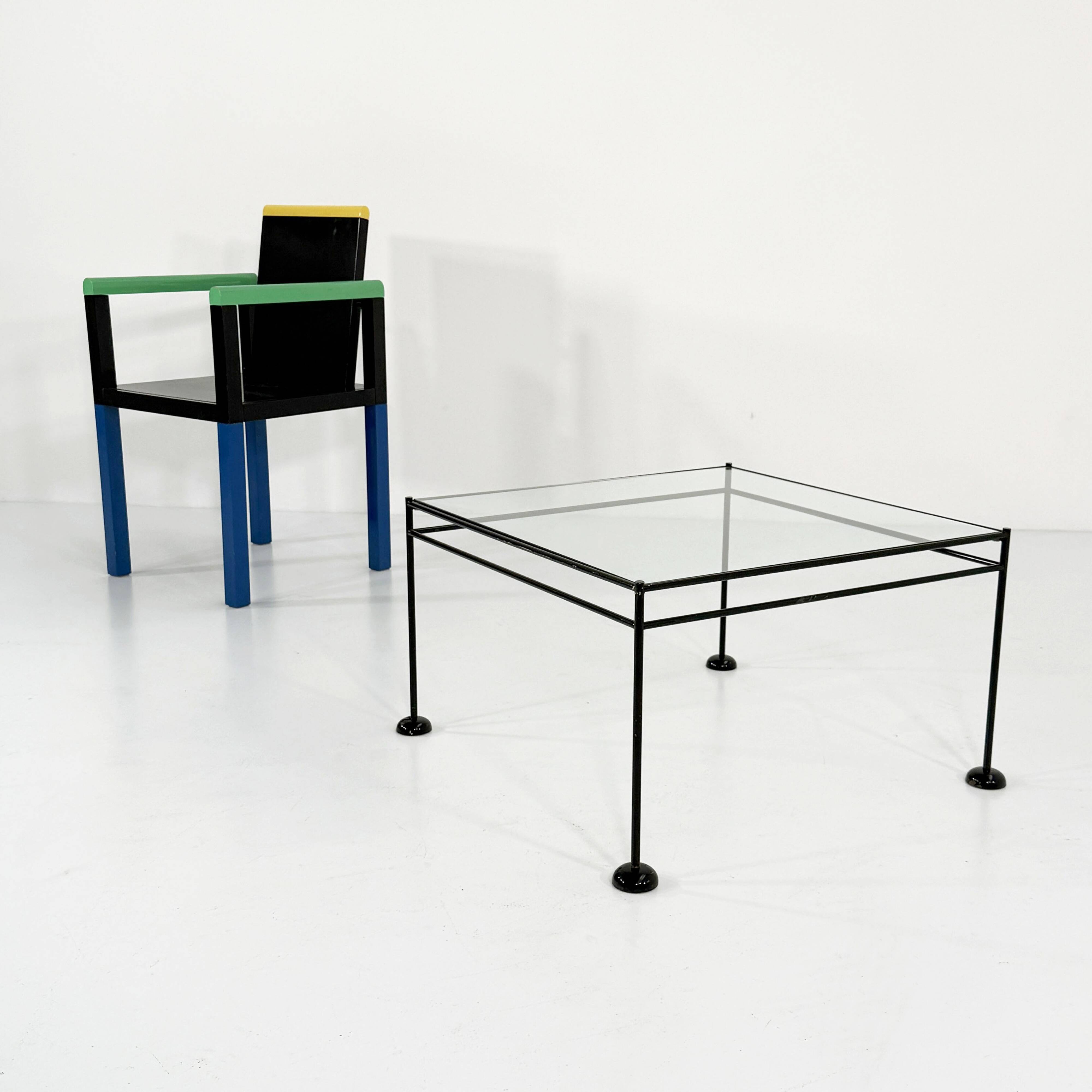 Postmodern light blue glass and metal coffee table by gamma, 1980
