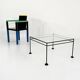 Postmodern light blue glass and metal coffee table by gamma, 1980