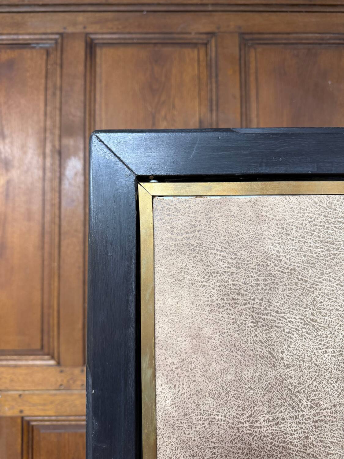 Brot mirror on legs, triptych glass in blackened wood, brass, Art Deco