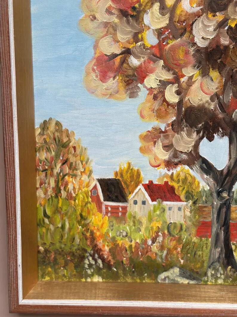 Original Swedish Oil on Canvas - "Autumn Tree" by J. Nilsson - Vintage and Framed - 49 × 38 cm