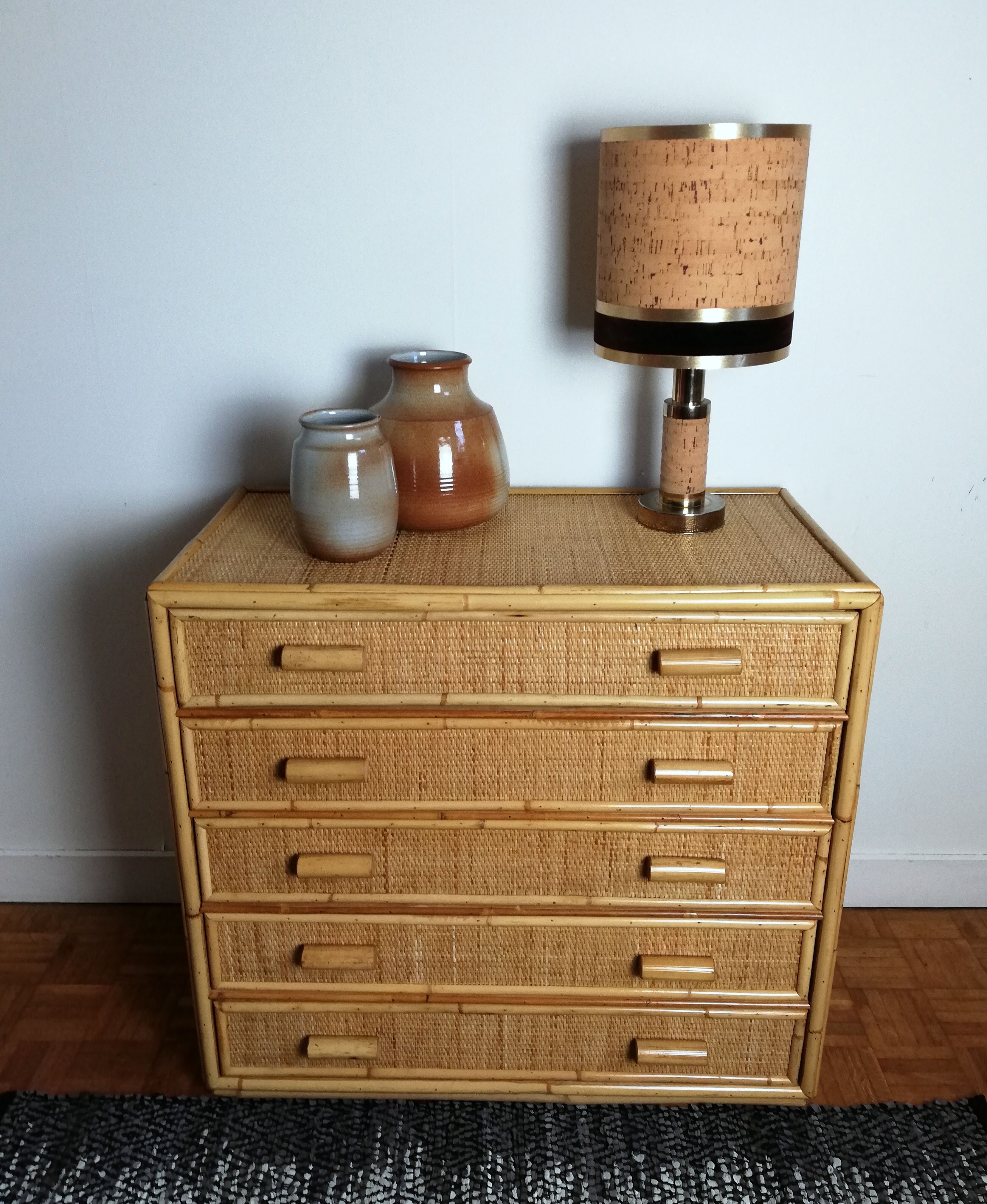 Rattan chest of drawers and woven wicker