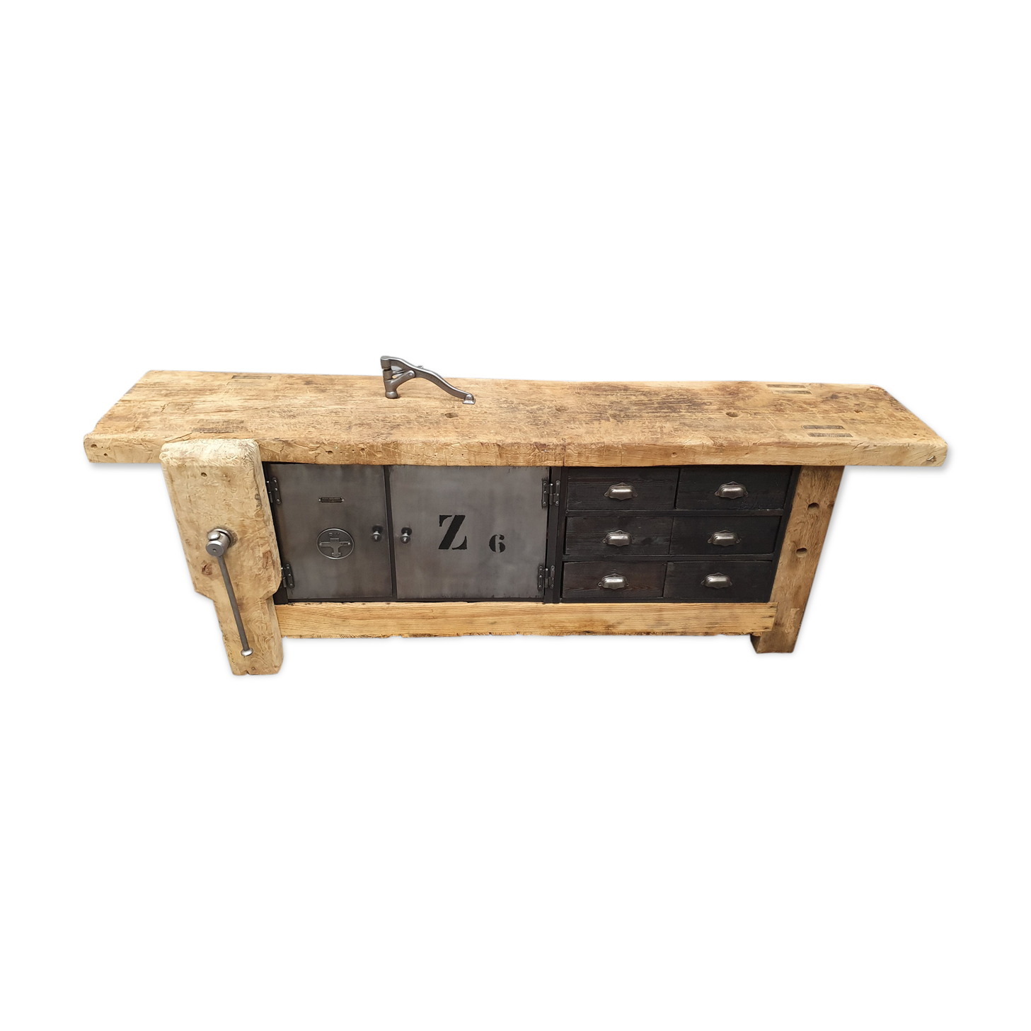 Industrial established furniture two metal doors and 6 wooden drawers