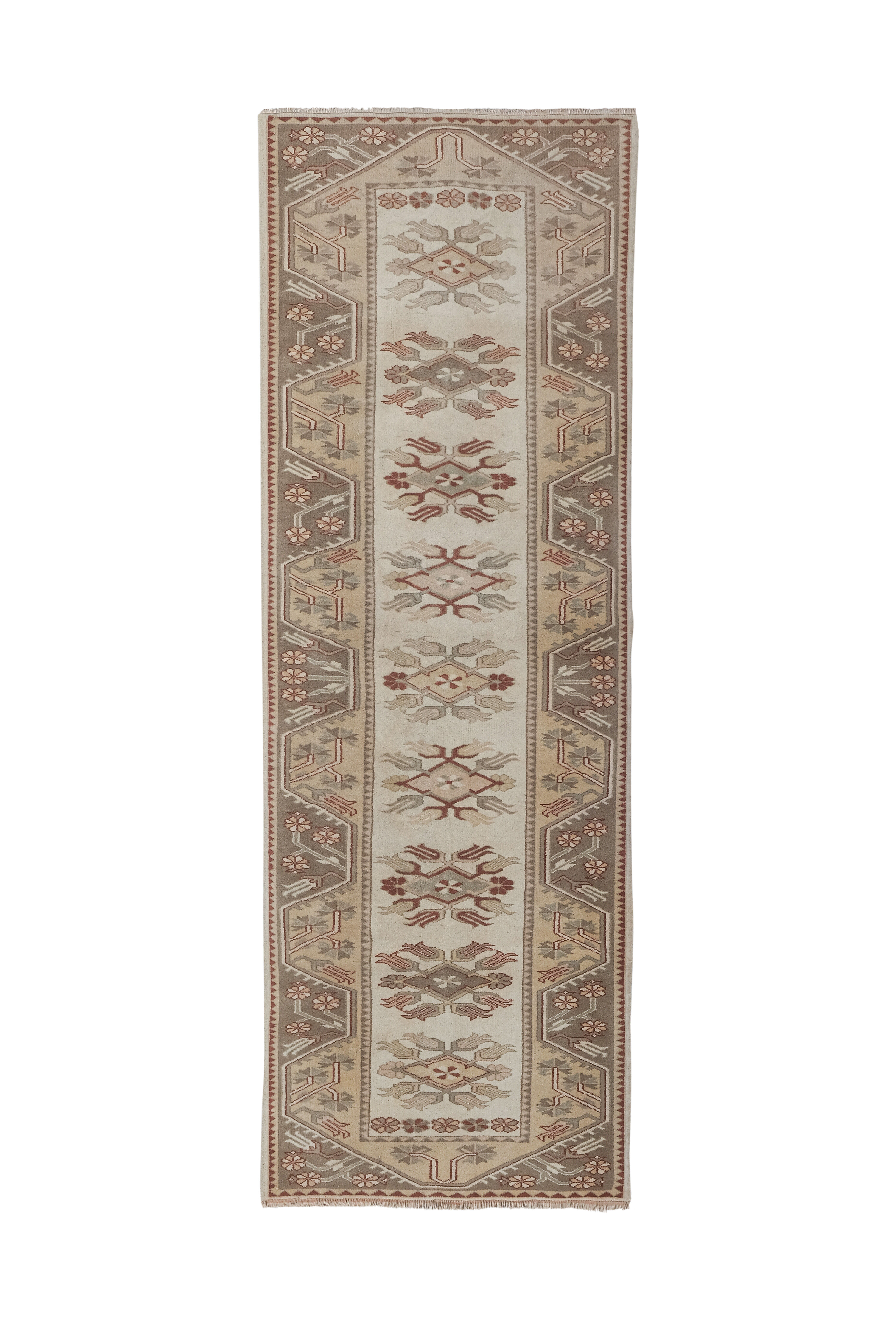 1970s Vıntage Turkish Oushak Handmade Wool Runner Rug 3'3'' x 9'3''