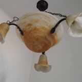 Vintage 4-light chandelier in black metal and glass, France