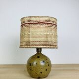 Pyrite stoneware ball lamp with vintage wool lampshade
