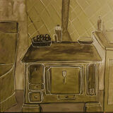 Painting depicting a stove