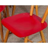 Set of four red chairs published by Ton, 1960