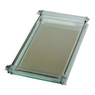 Plateau Art déco en verre, miroir et métal chromé, 1930