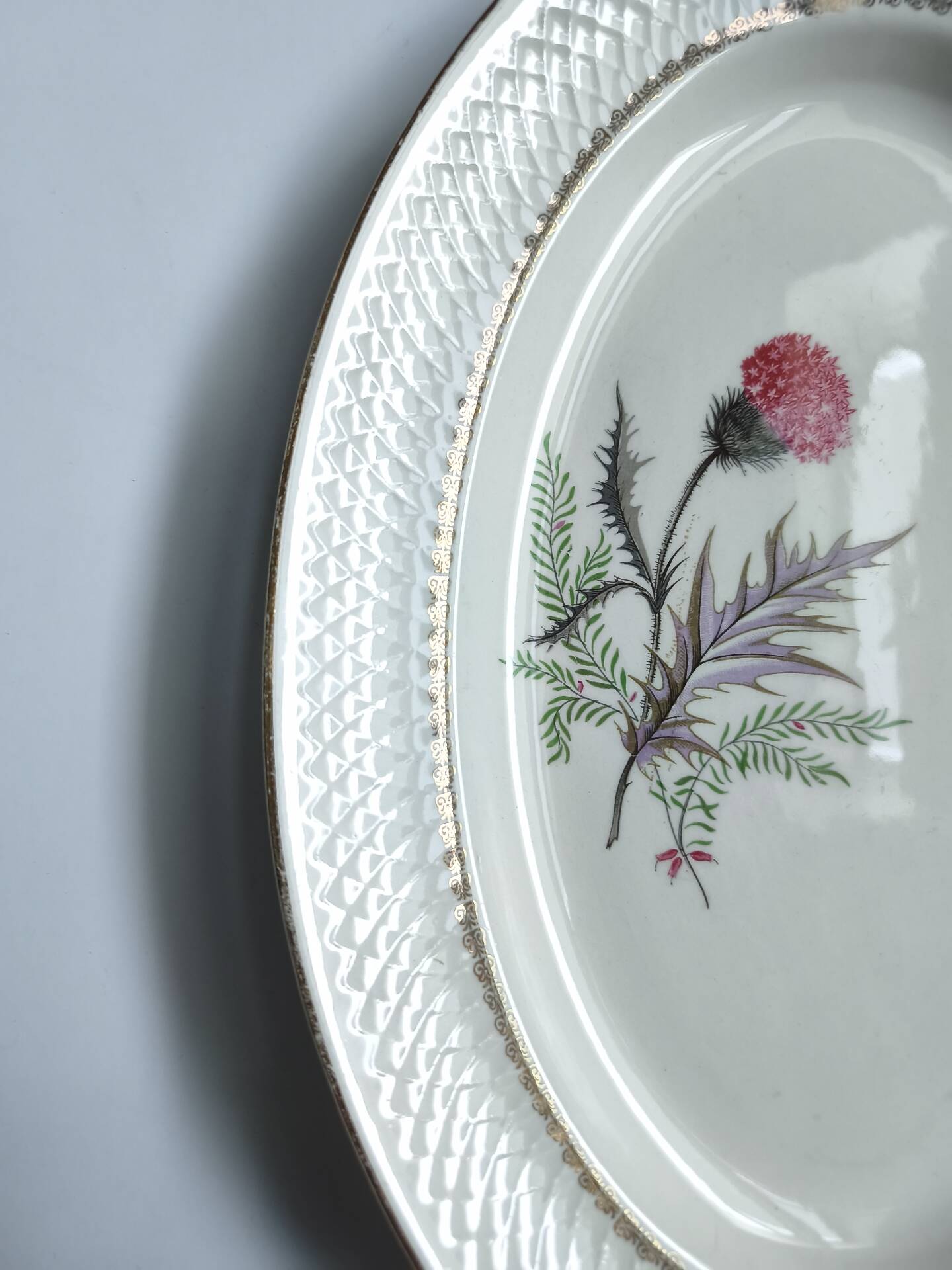 Vintage oval plate signed Moulin des Loups model Imperia pink flower