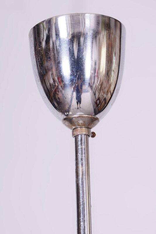 Mid-Century Czech Chromed Steel and Milk Glass Pendant Light, 1960s